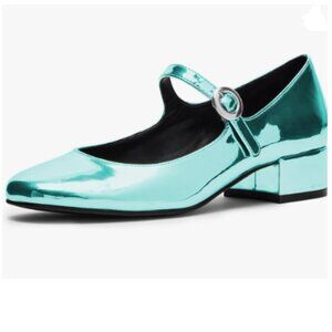 Milooey shoes Dark Turquoise Round Toe Mary Jane Comfy Low Chunky Heel Pump